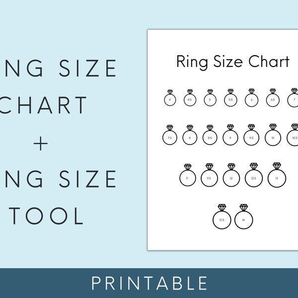 Printable Ring Size Chart, Ring Sizer Tool, Find your Ring Size Guide, Instant Download Printable PDF