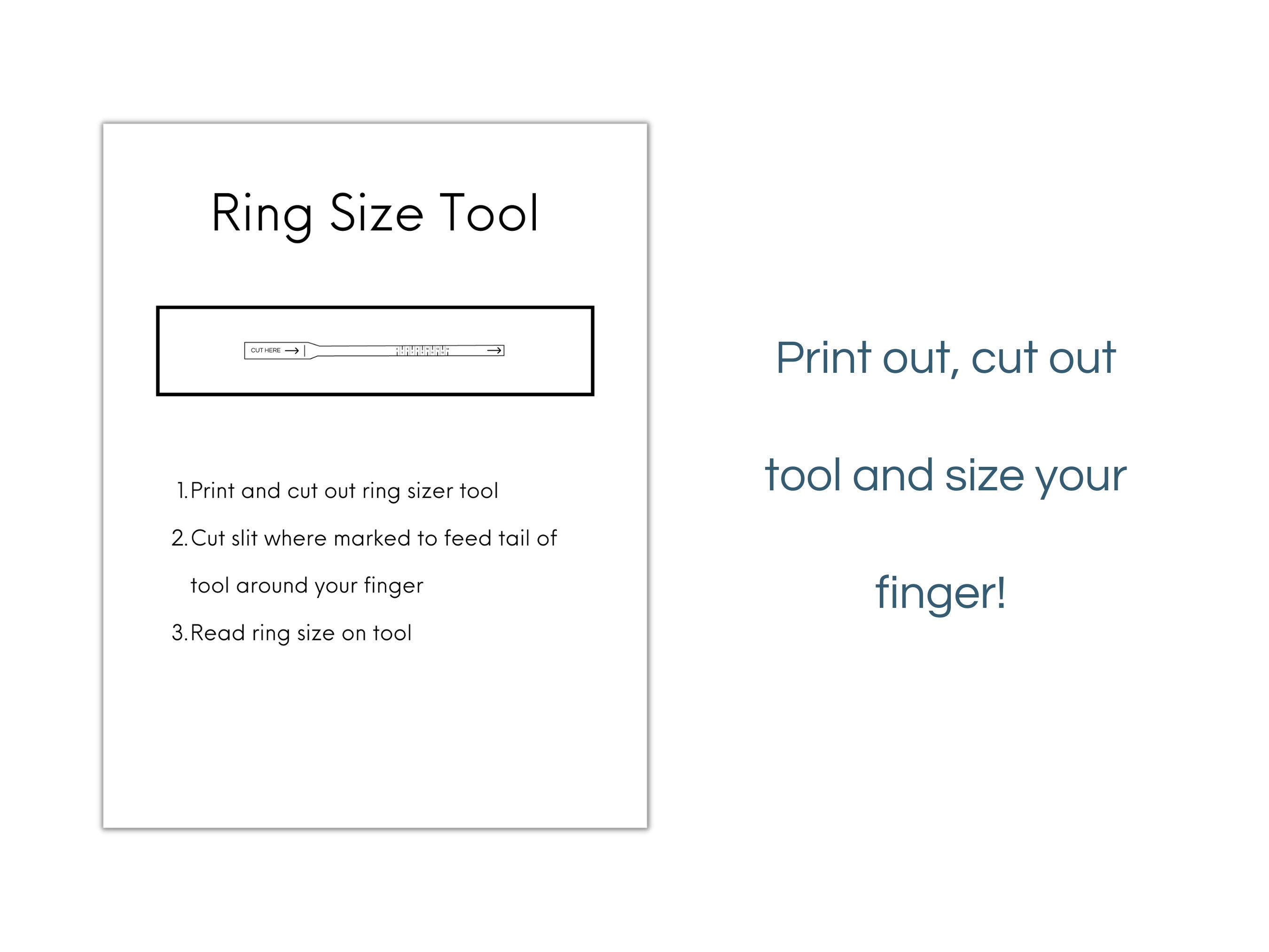 printable ring size chart ring sizer tool find your ring etsy