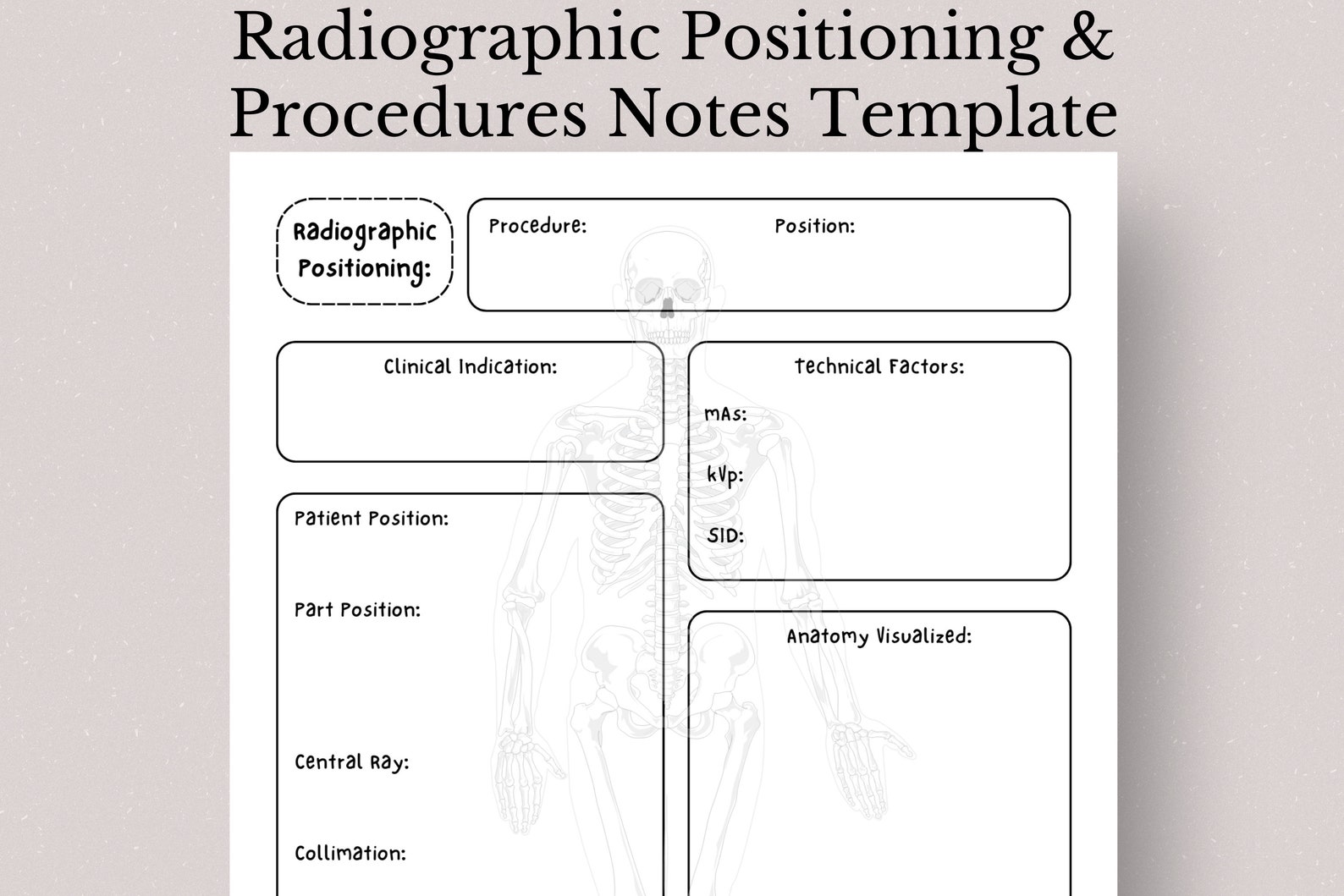 Radiography Notes.pdf Radiography Positioning Notes Template, Radiology Clinical Lab (digital ...