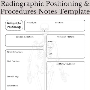 Plantilla de notas de procedimientos y posicionamiento de radiografía, notas clínicas y de laboratorio de radiología, notas de procedimientos y posicionamiento de radiografía