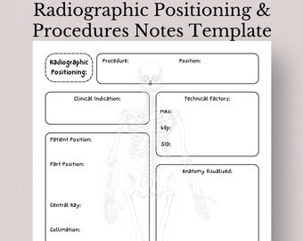 Radiography Positioning Notes Template, Radiology Clinical Lab (Digital Download)