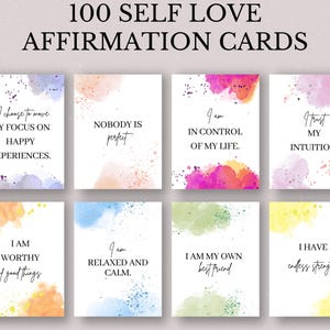 100 zelfliefdebevestigingskaarten Afdrukbare dagelijkse positieve affirmaties Mindfulness-bevestigingskaarten Selfcare-flashcards Positieve citaten