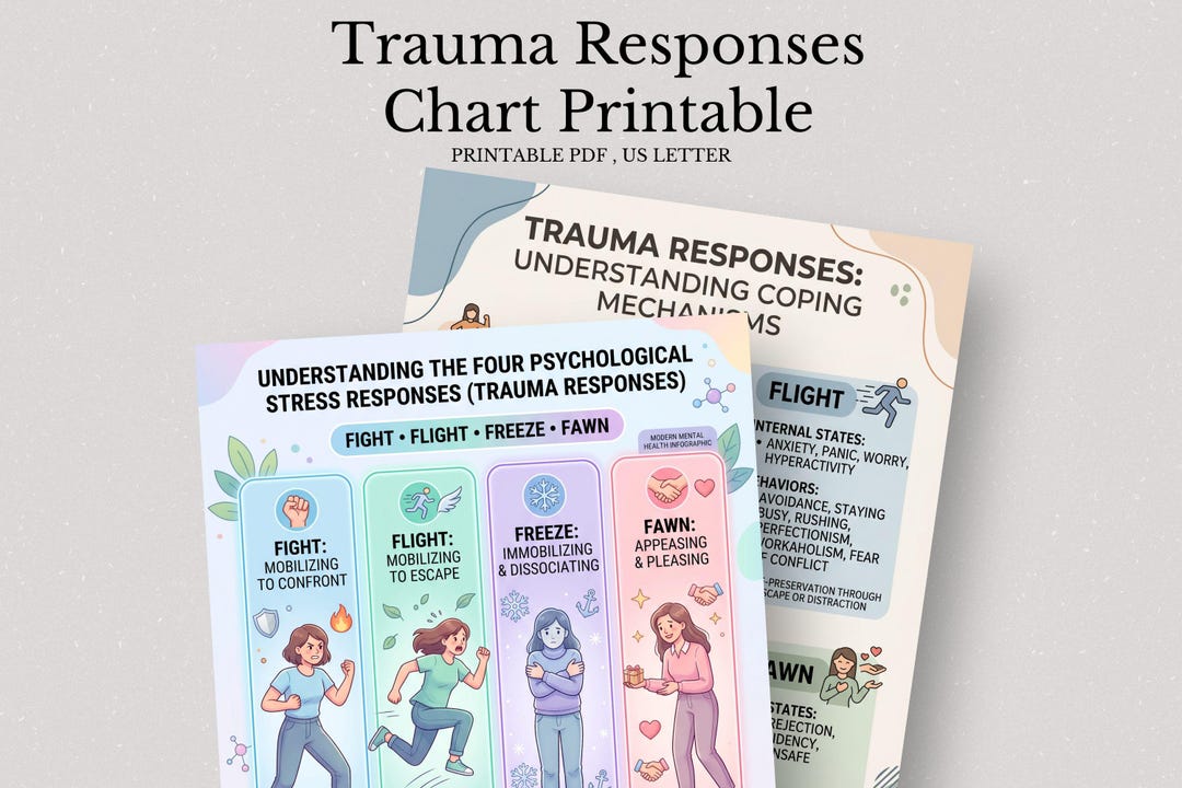 Trauma Responses Chart, Fight Flight Freeze Fawn Infographic (digital ...