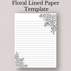 Floral Lined Paper, Printable Stationery (Digital Download)
