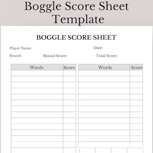 Boggle Score Sheet Template, Printable Boggle Score Sheet, Card Game Score Sheet, Printable Boggle Rules, Boggle Game