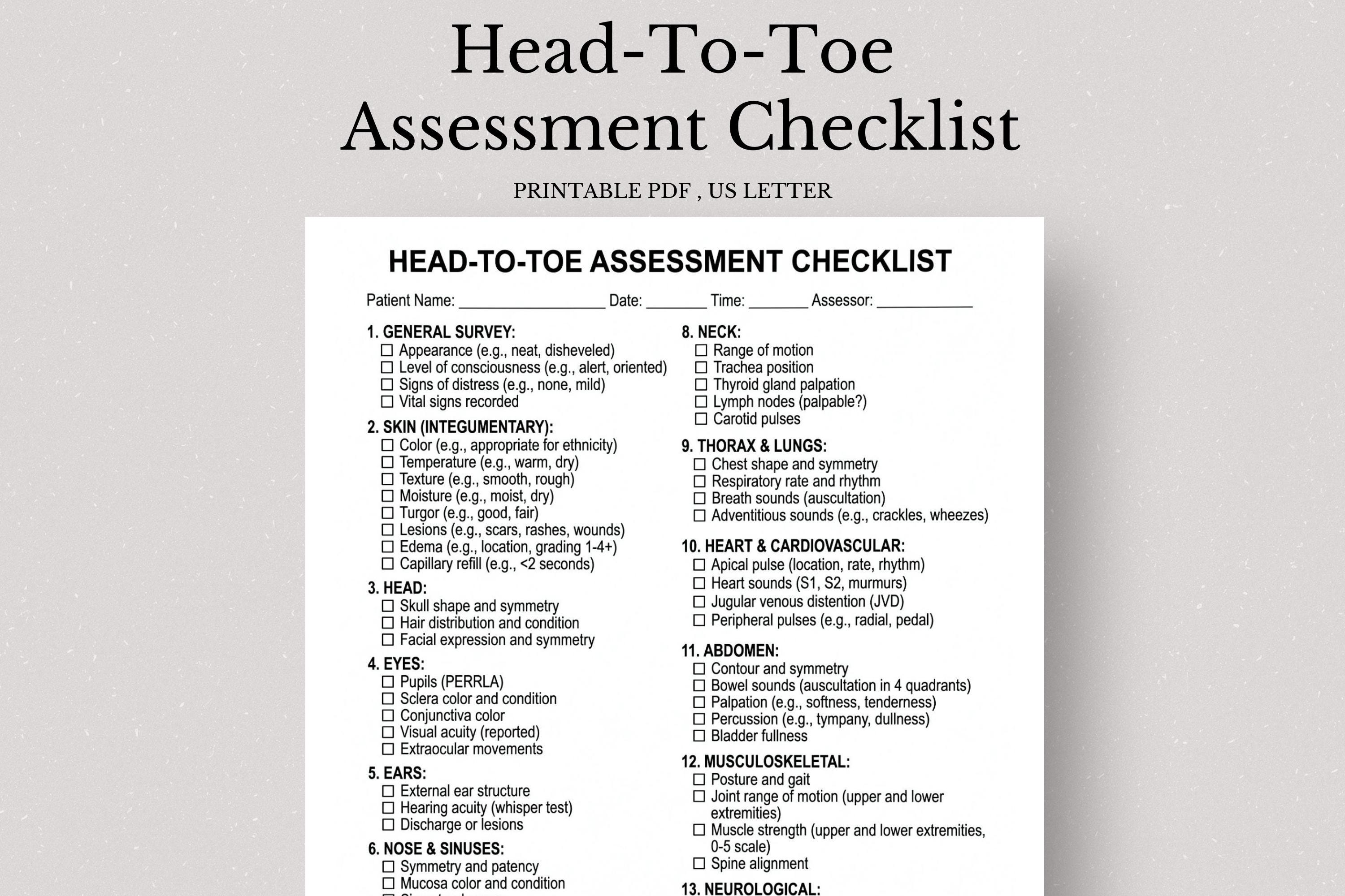 Head to Toe Assessment Checklist, Nursing Assessment Cheat Sheet ...