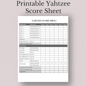 Yahtzee Score Sheet Template, Printable Yahtzee Score Card, Printable Yahtzee Score Sheet, Family Game Night, Yahtzee Score Pad, Dice Game