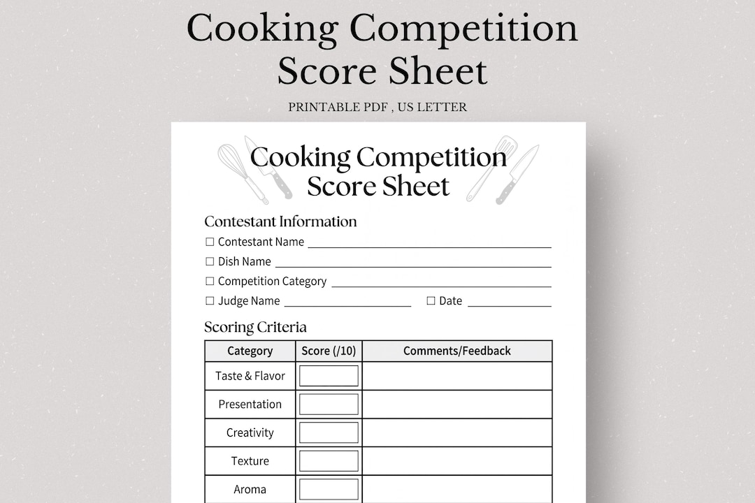 Cooking Competition Score Sheet, Judge Form, Cook off Scorecard ...