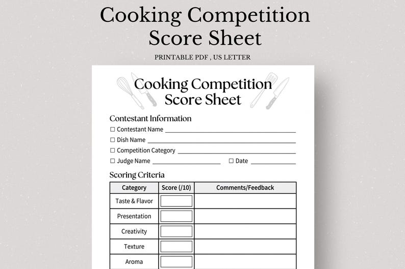 Judging Process Cooking Cooking Competition Score Sheet, Judge Form, Cook off Scorecard ...