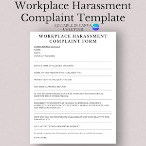 Editable Workplace Harassment Complaint Template | Editable in Canva | HR Complaint PDF | Business Form