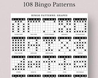 Printable Bingo Patterns, Alphabet, Numbers, Shapes (Digital Download)