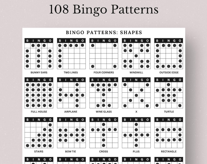 Classic Fun Patterns 200 Bingo Patterns | Printable Fun Bingo Party Game | Bingo Winning ...