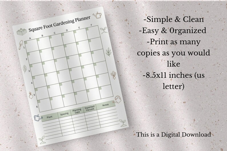 Square Foot Gardening Planner, Raised Bed Garden Planner, Vegetable ...