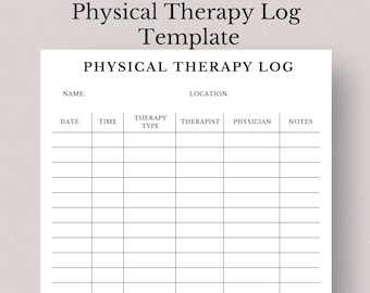 Physical Therapy Log Template, Printable Tracker (PDF)