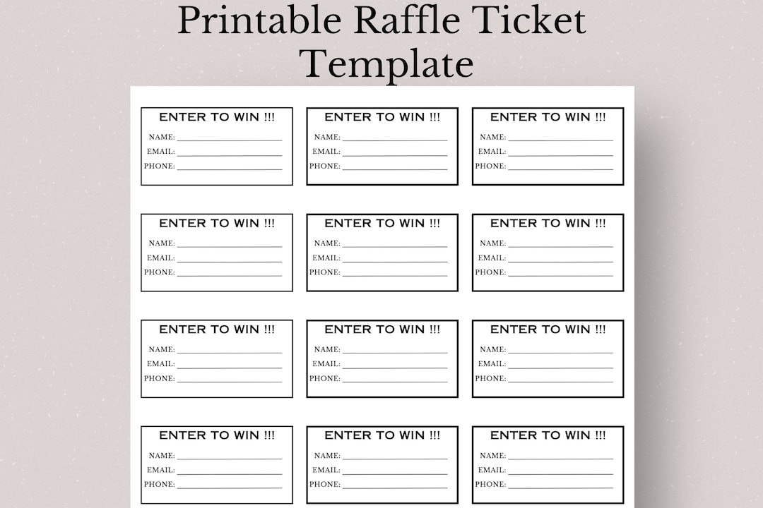 Printable Raffle Ticket Template, Lucky Draw Contest Ticket, Enter to ...