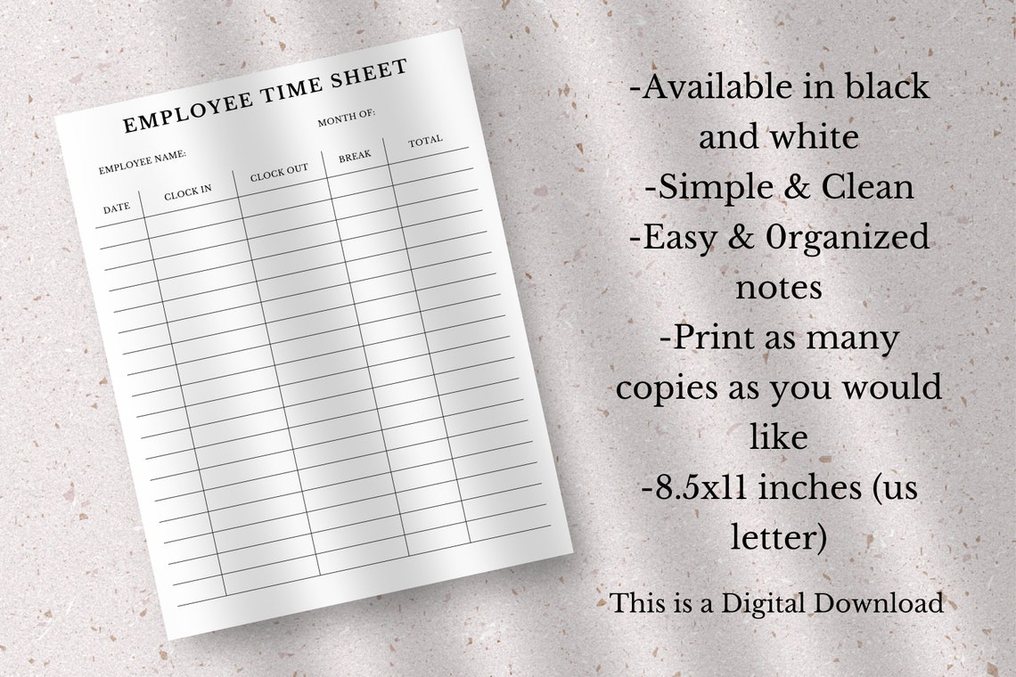 Employee Time Sheet, Employee Work Log Sheet, Clock in and Out Template, Employee Time Template ...