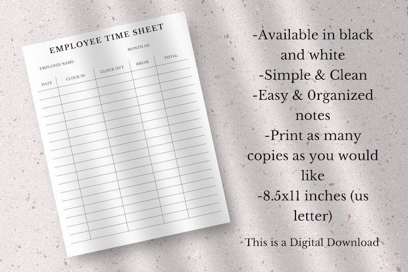 Work Hours Sheet.pdf Employee Time Sheet Printable | Work Hours Log (PDF) - Etsy