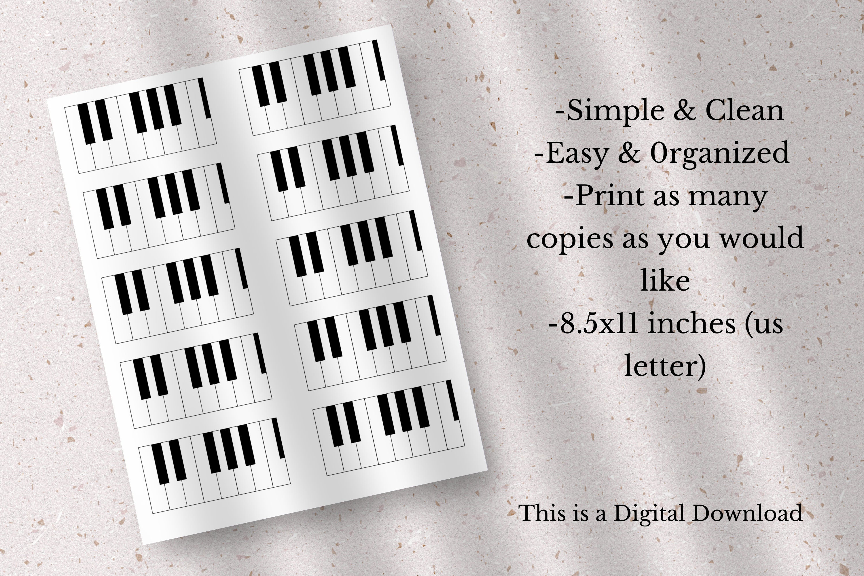 Printable Blank One Octave Piano Template, Blank Piano Paper, Printable Printable Blank One Octave Piano Template, Blank Piano Paper, Printable