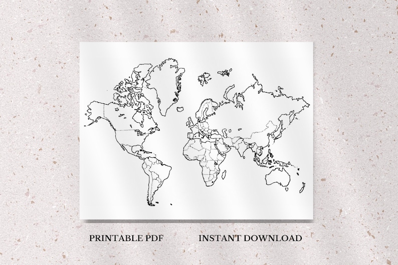 Black and White Blank World Map, Educational Printable (PDF File) - Etsy