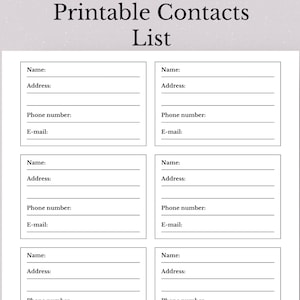 Simple Contacts Log Printable Contacts List PDF Phone & Address Log Contact Information Sheet Digital Download Emergency Contact Organizer