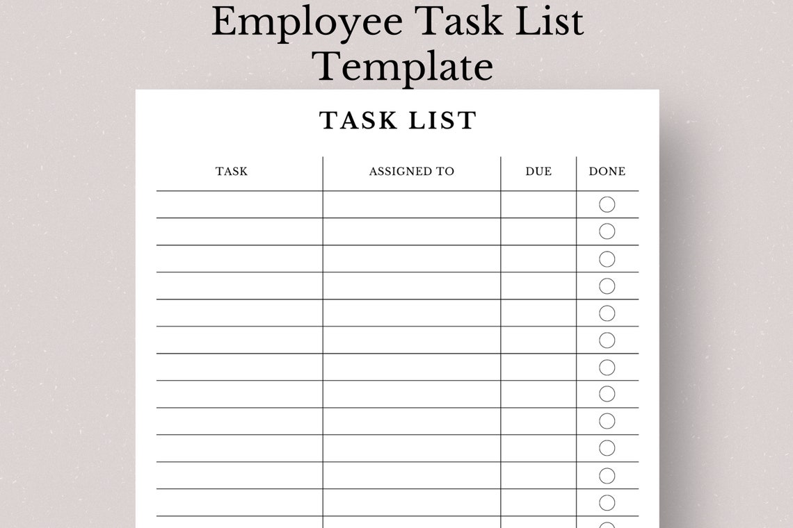 Printable Employee Task List Template Employee Assignment Work Log