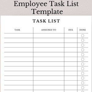 Printable Employee Task List Template, Employee Assignment Work Log, Task Management Template, Employee Task List, Team Building