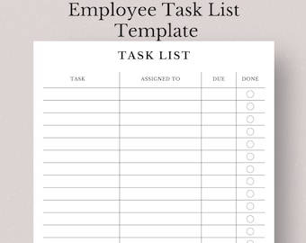 Printable Employee Task List Template, Work Log (Digital Download)