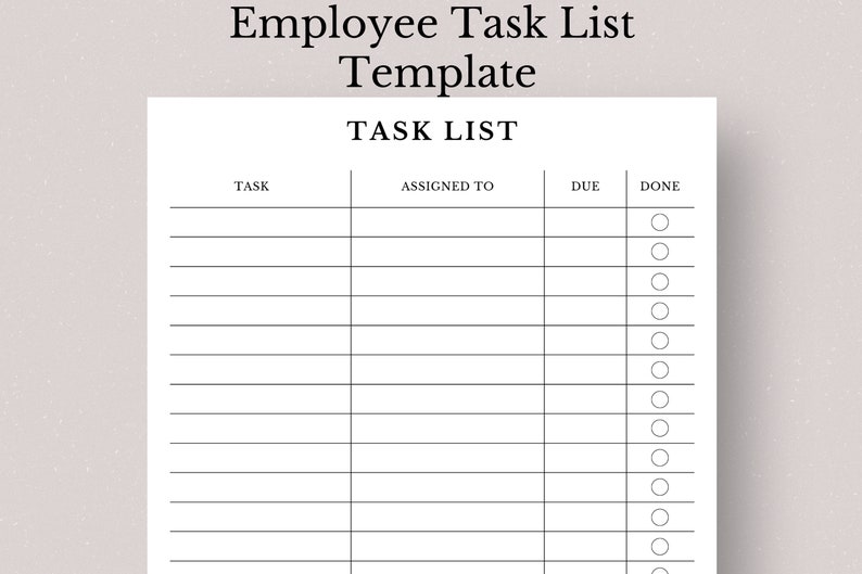 Printable Employee Task List Template Employee Assignment Work Log