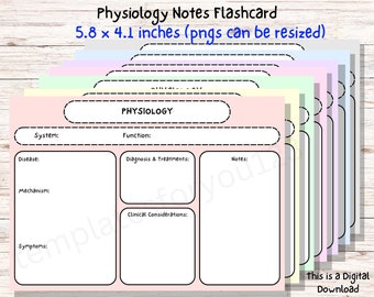 Printable Physiology Notes Template, Medical Study Flashcards (Digital Download)