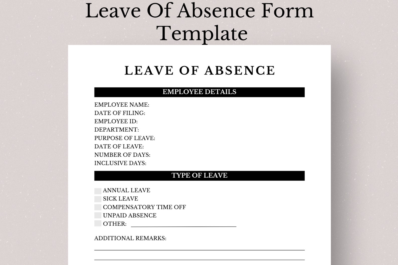Editable Leave Of Absence Form Template canva PDF Etsy
