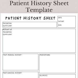 Patient History Taking Sheet for Medicine/PA/Nursing/Dentistry, Patient History Taking Templates, Patient History Notes, Medical Notes