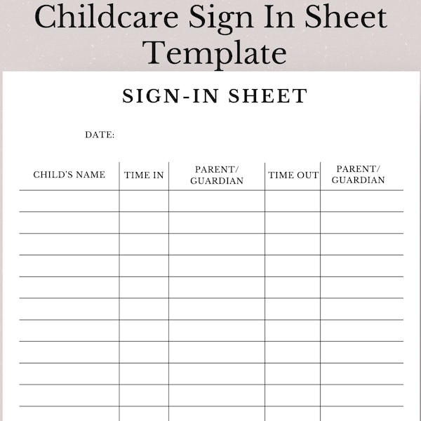 Childcare Sign in Sheet - Etsy