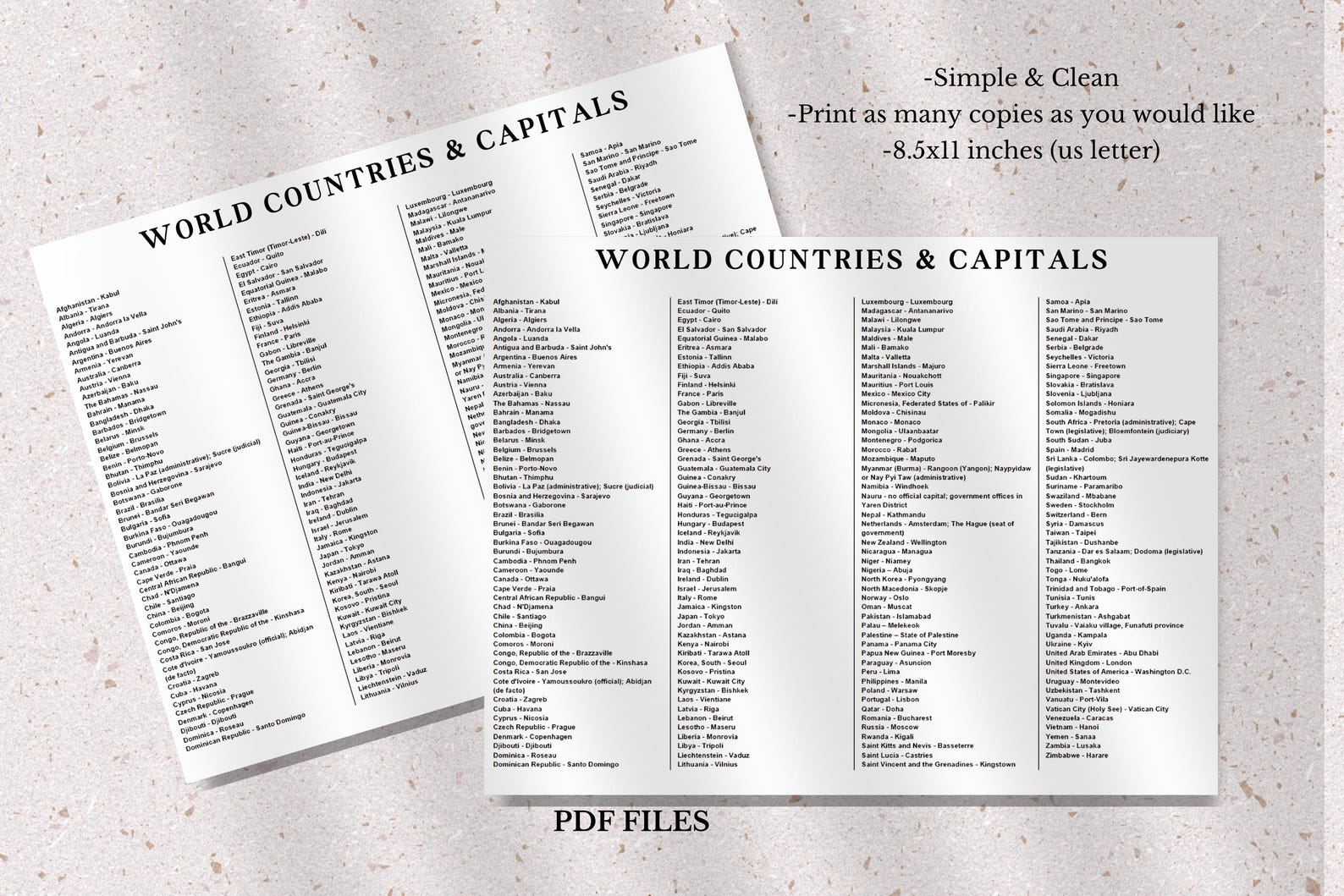 Printable World Countries and Capitals List (digital Download) - Etsy