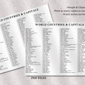 Printable World Countries and Capitals List (digital Download) - Etsy UK