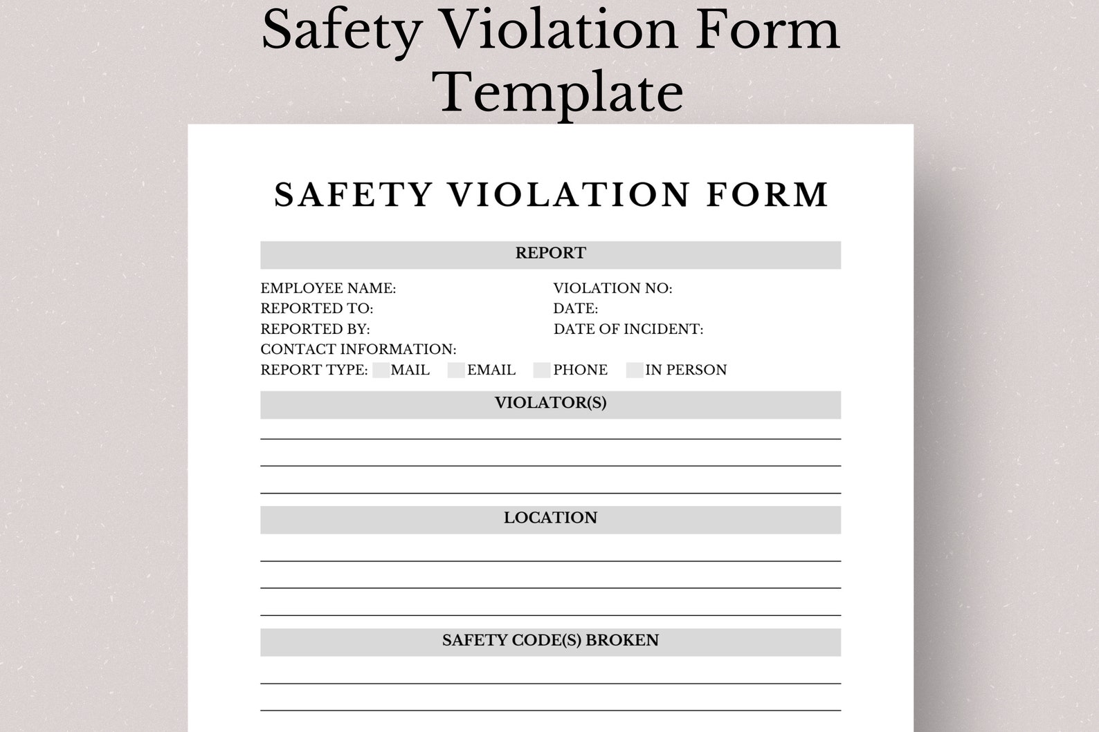 Editable Safety Violation Form Template, Safety Violation Form