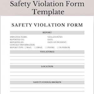 Editable Safety Violation Form Template, Safety Violation Form, Employee Safety Violation Form, Safety Violation, Human Resource Forms