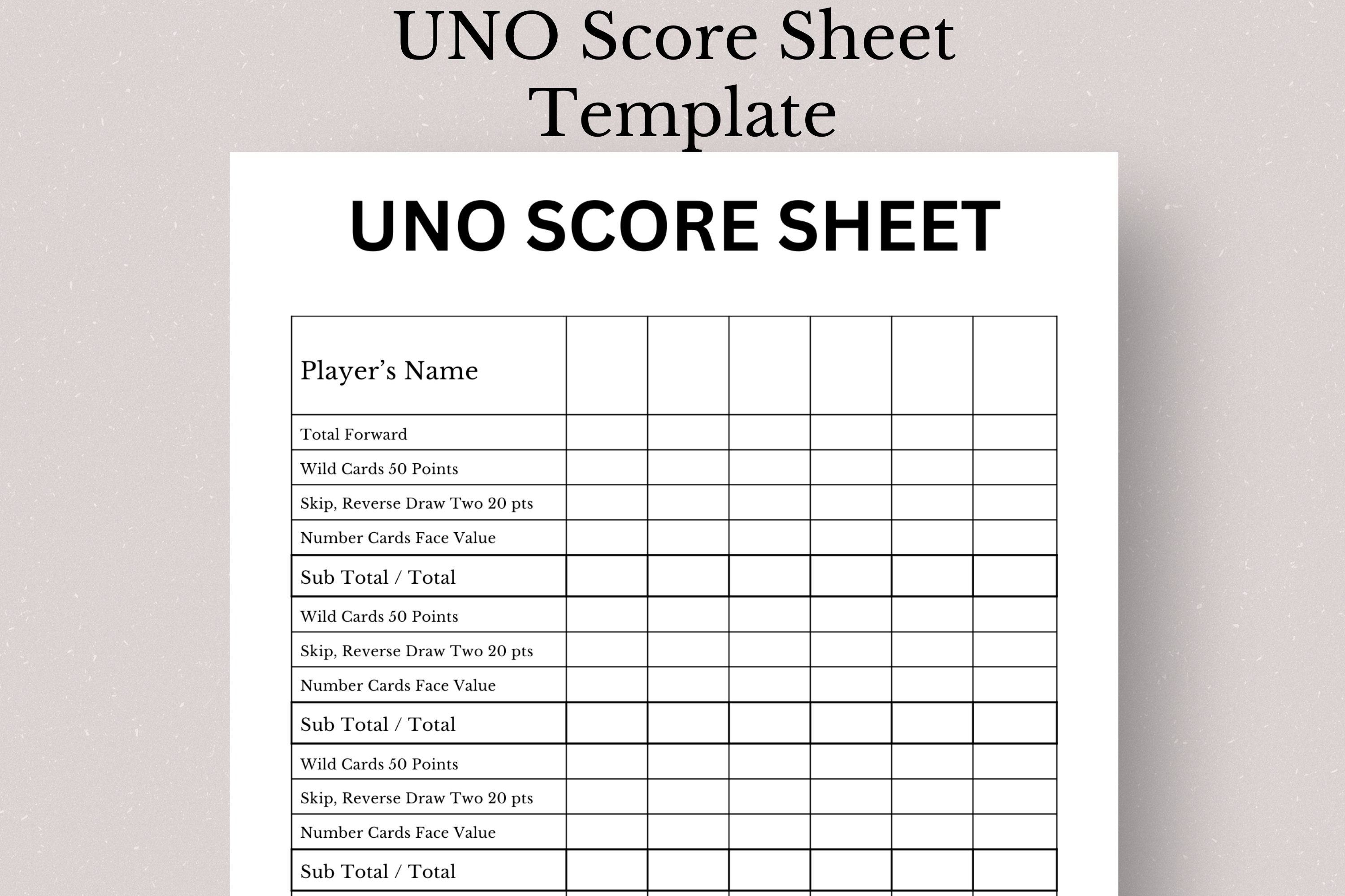 Uno Score Sheet Template Printable Uno Score Card Printable Etsy Schweiz