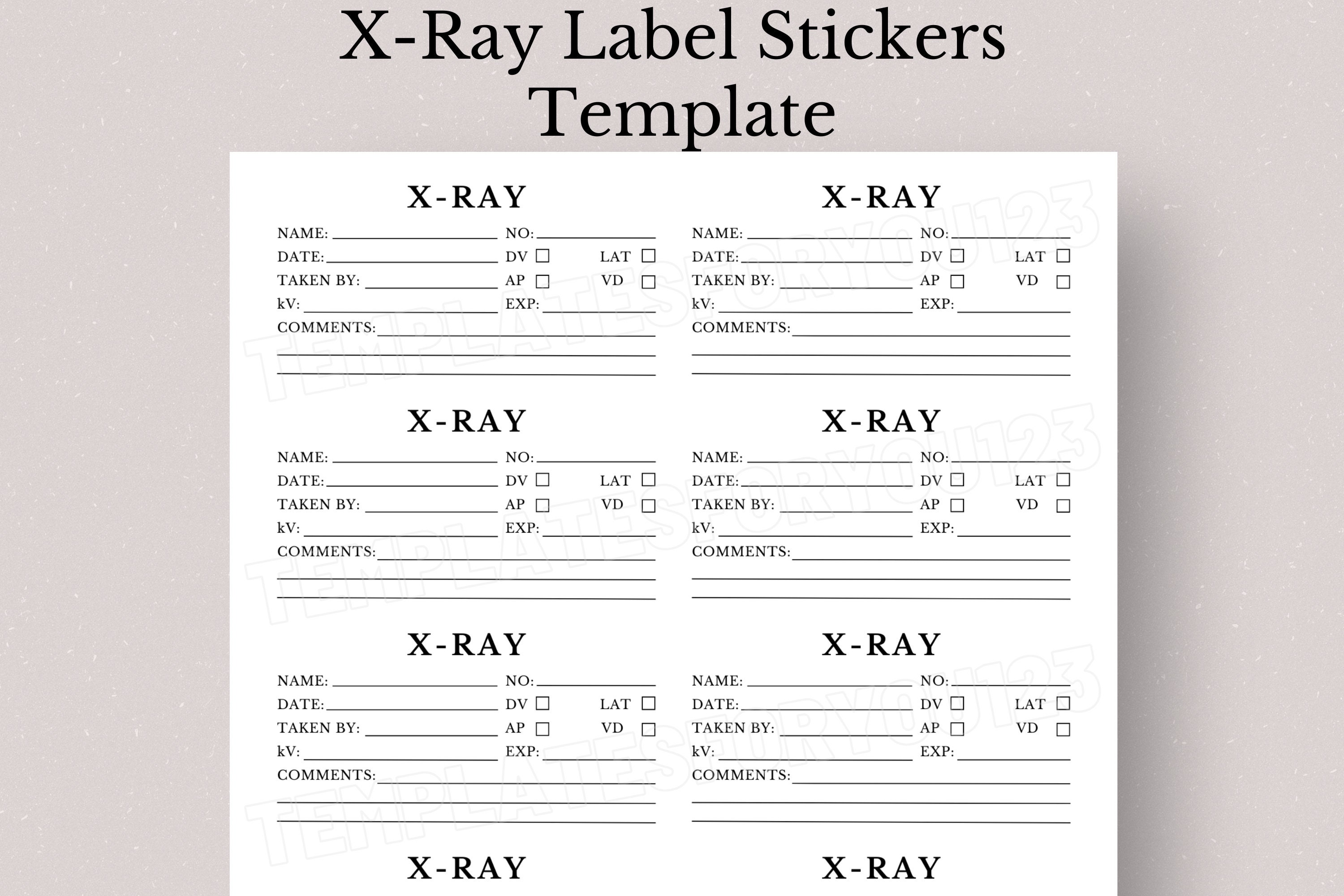 Xray Label Sticker Template, Xray Label, Xray Stickers - Etsy