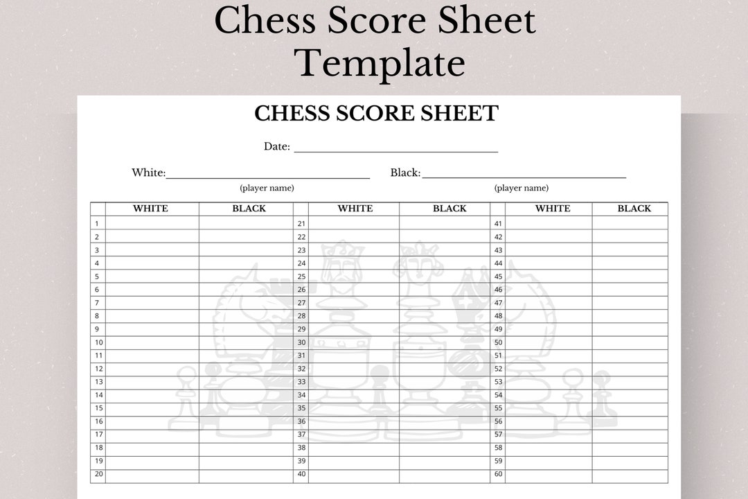 Printable Chess Score Sheet Template Printable Chess Score Card Chess