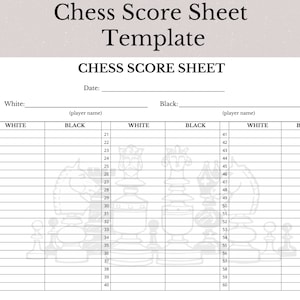 Printable Chess Score Sheet Template, Printable Chess Score Card, Chess Score Sheet, Chess Scoring Guide, Chess Board Game, Chess