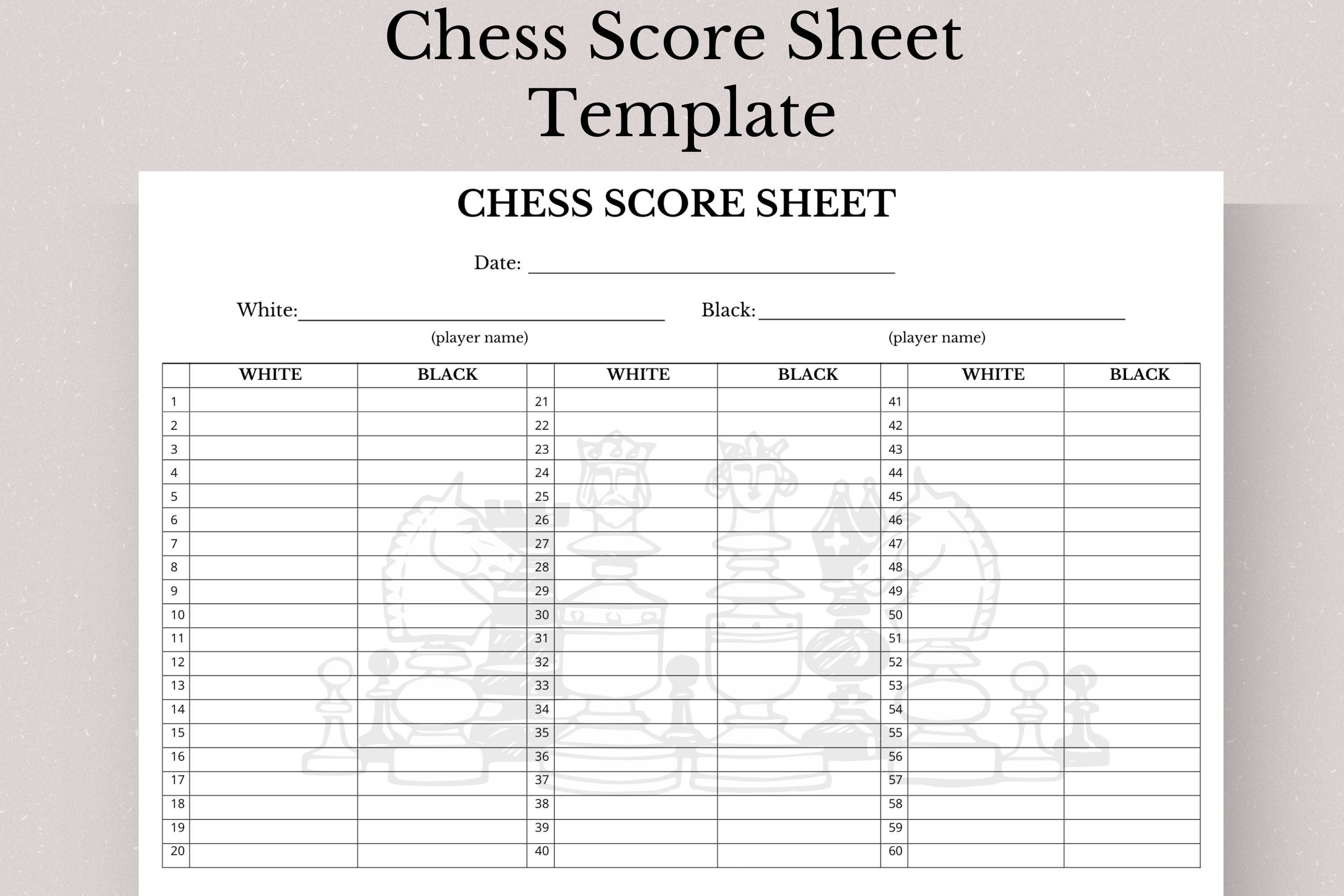 Printable Chess Score Sheet Template Printable Chess Score Card Chess
