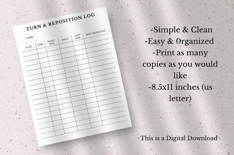 Turn and Reposition Log, Patient Positioning and Turn Chart, Patient ...
