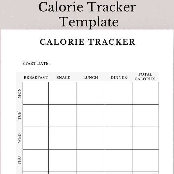 Printable Weekly Calorie Tracker, Food Calorie Tracker, Calorie Planner, Food Calorie Intake Tracker, Calorie Tracker, Meal Calorie Tracker