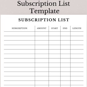 Subscription Printable, Cable Subscription Tracker, Subscription List, TV Subscription, Internet Subscription Tracker
