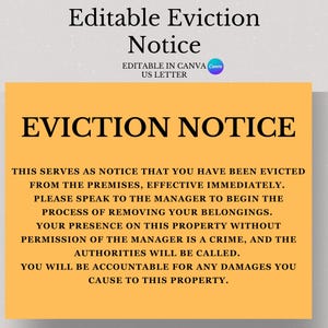 Modèle d'avis d'expulsion modifiable, Modèle modifiable, Modèle d'expulsion de propriété, Éviction de maison, Avis de vacance de logement locatif