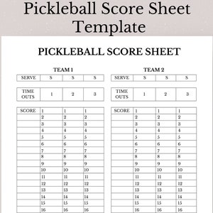 Pickleball Score Sheet Template, Printable Pickleball Score Sheet
