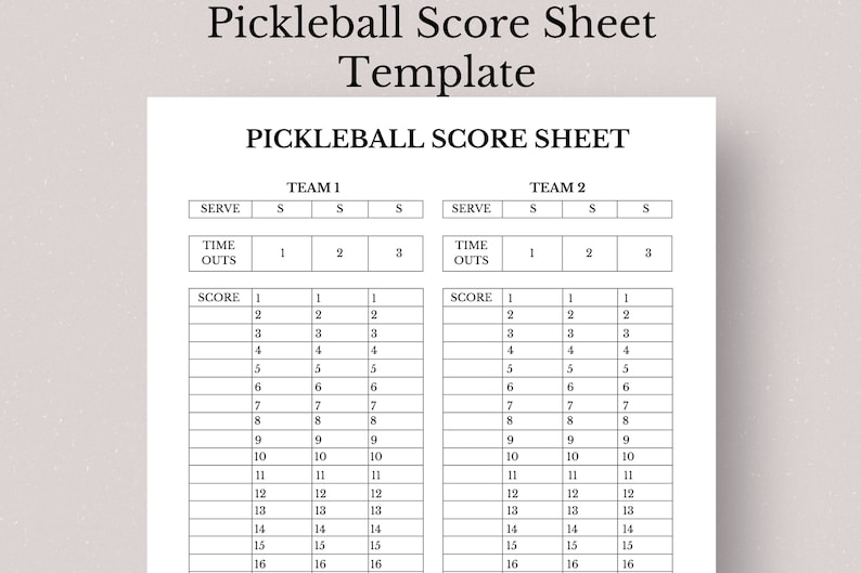 Pickleball Score Sheet Template, Printable Pickleball Score Sheet