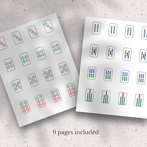 May include: Two pages of printable stickers featuring colorful geometric designs. The stickers are arranged in a grid pattern on each page. The stickers are perfect for adding a touch of color and style to your planner, journal, or laptop.