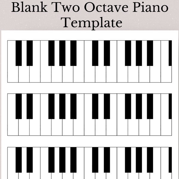 Printable Blank Two Octave Piano Template,  Blank Piano Paper, Printable Piano Paper, Piano Lesson Template, Two Octave