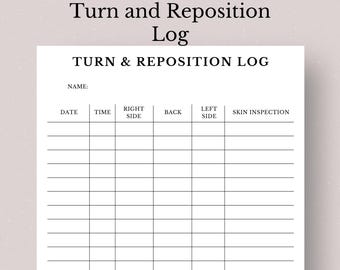 Patient Turn and Reposition Log, Nursing Chart (Digital Download)